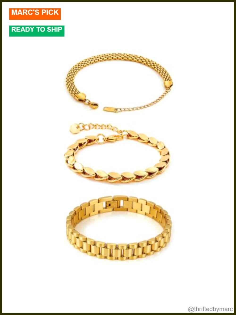 3-Piece Gold Plated Stainless Steel Link Bracelet Set Stackable Layered